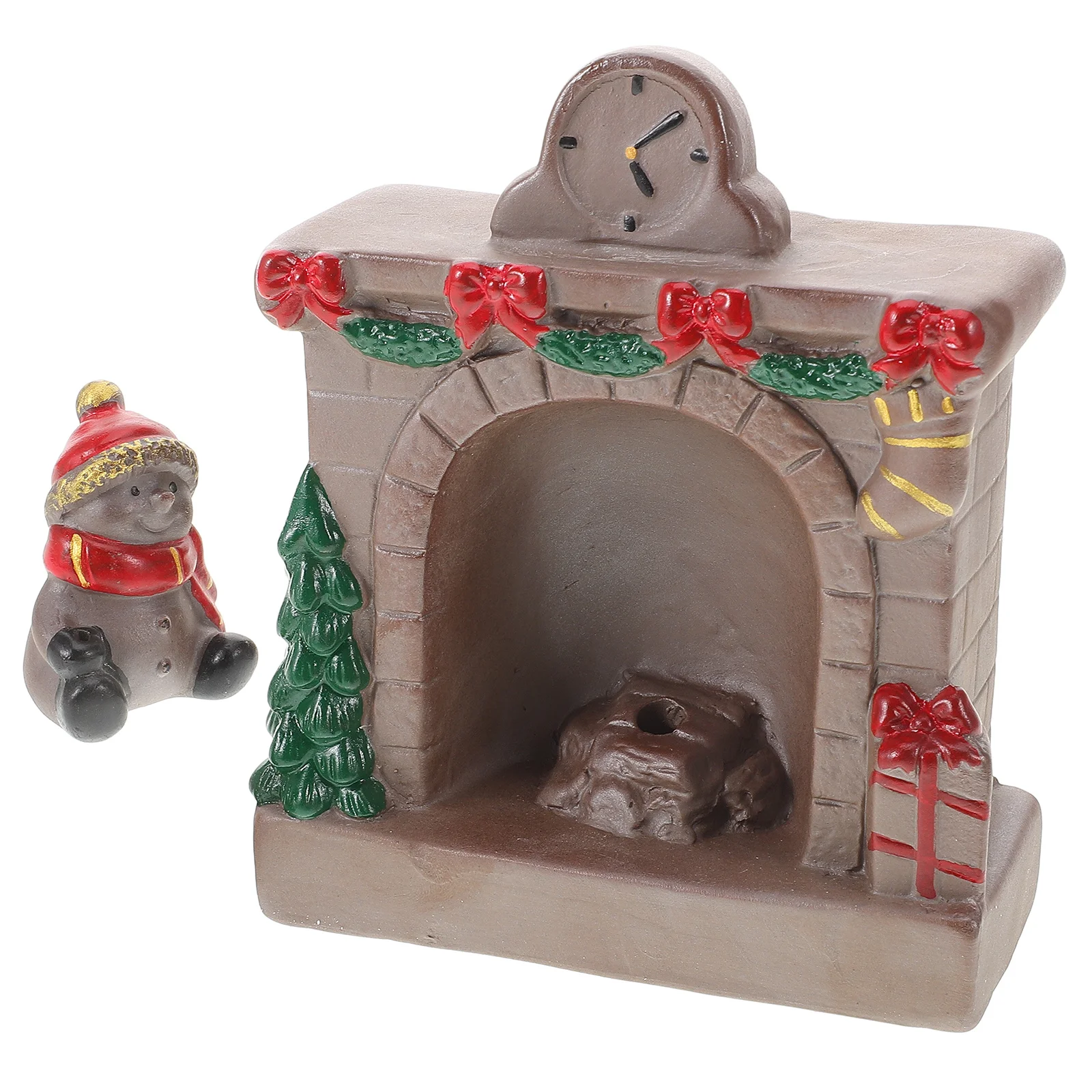 

Mini Christmas Fireplace Incense Burner Ceramic Backflow Holder Tabletop Home Decor Holiday Craft Scene Ornament