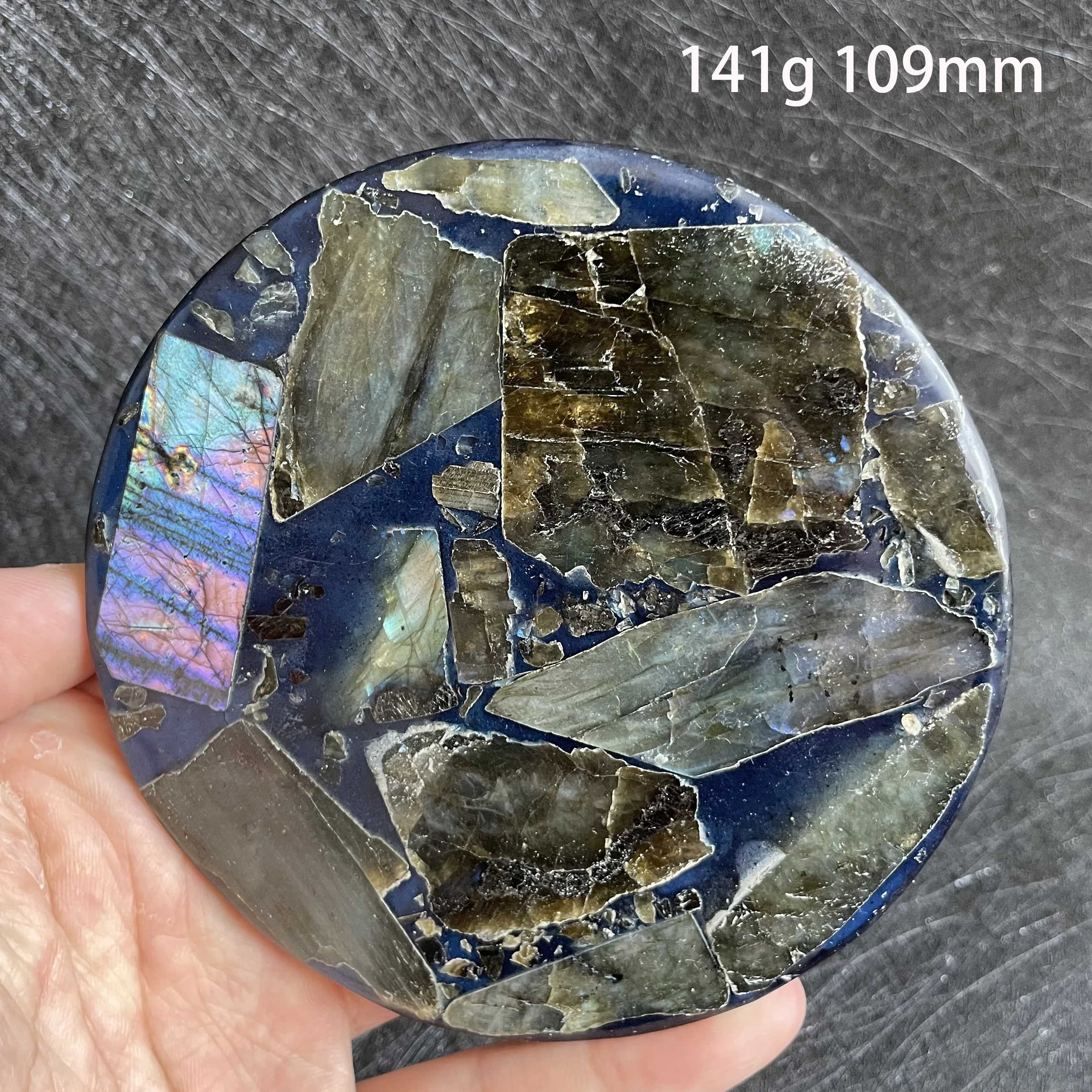 Natural Crystal Splicing Round Blue Labradorite Stone Slice Polished Rock Slab Decoration Stone Dish Healing Reiki