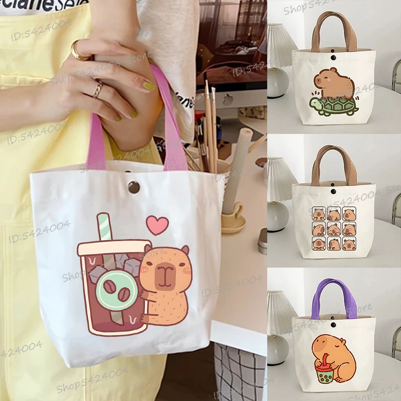 

Cartoon Capybara Canvas Handbag Cute Print Women Cloth Totes Multi-Purpose Travel Shopping Bags Daily Gifts Storage Handbags