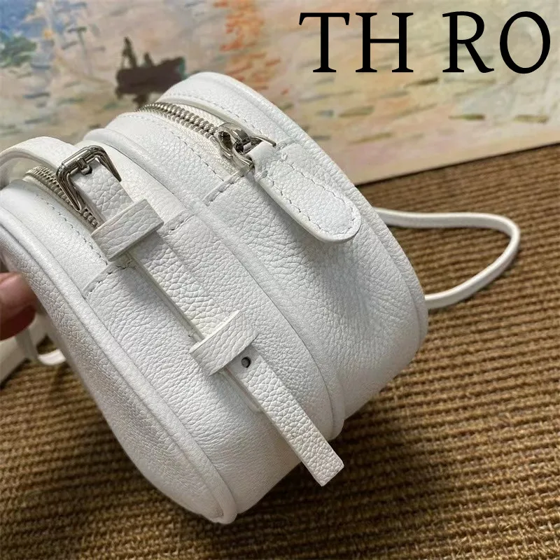 THRO-Bolso de cuero negro de doble capa para mujer, bolso de cámara de gran capacidad, Mini bolso de hombro de alta calidad, blanco