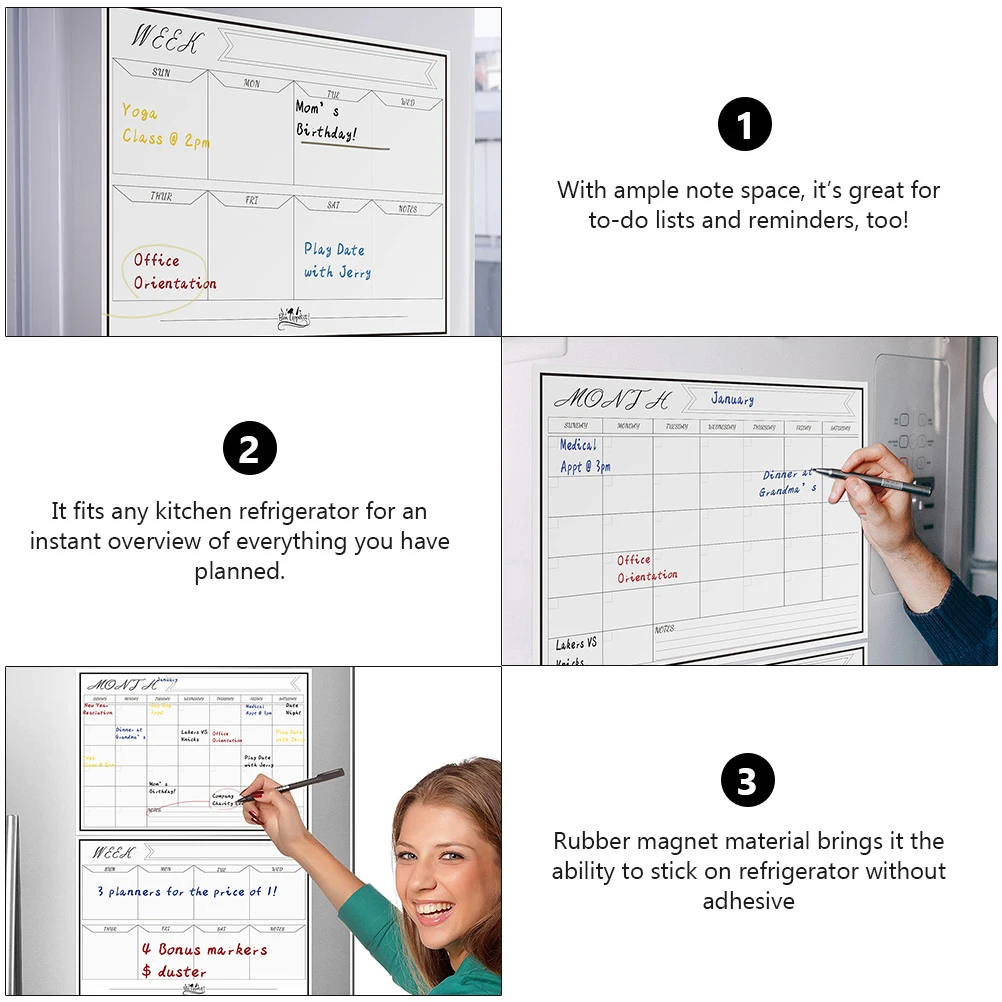 1 set Magnetic Message Board For Refrigerator Reusable Pet Whiteboard Planner Calendar Monthly Schedule Board Notepad For Home