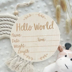 Hello World Newborn Party Wooden Chip Commemorative Card Milestones Card Baby 100 Days Baby Photography Accessories Props