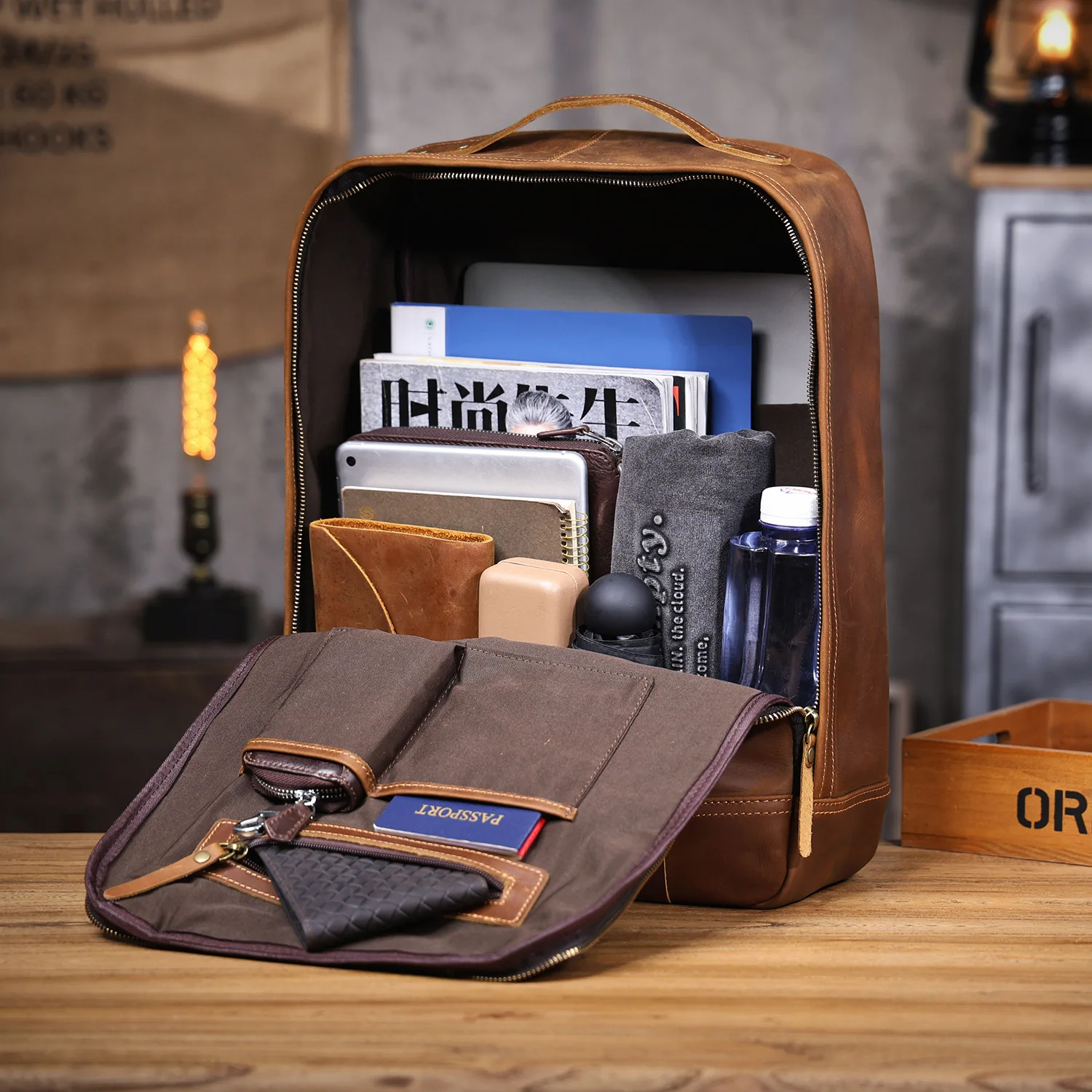 Organizers designers handmade crazy horse cowhide men's brown backpack vintage genuine leather large-capacity laptop bagpack