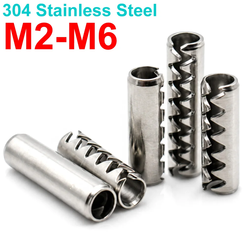 304 Stainless Steel Serrated Spring Pins Toothed Slotted Roll Pins Grooved Hollow Dowel Tension Pins M2 M2.5 M3 M4 M5 M6