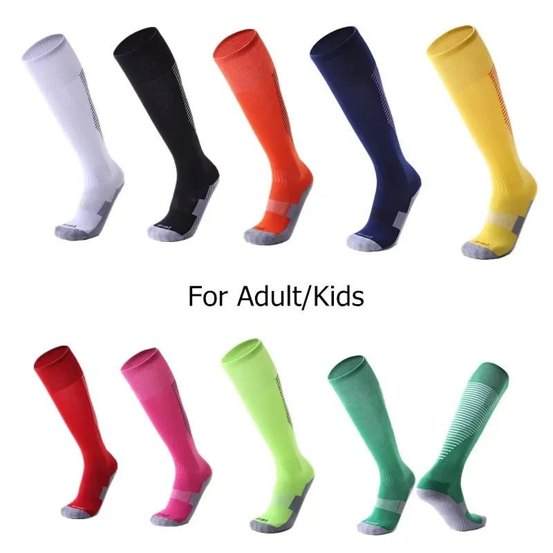 

Adult Kids Professional Sports Soccer Socks Color Stripe Long Stocking Knee High Football Volleyball Breathable Children Sock