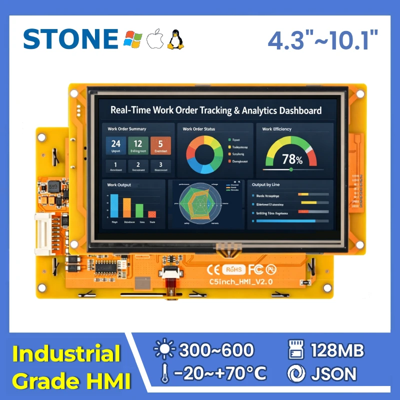 STONE C 4.3-10.1 inch HMI Display Panel TFT LCD with None Touch Screen for RS232 CPU Cortex A8 1Ghz GUI Design Software