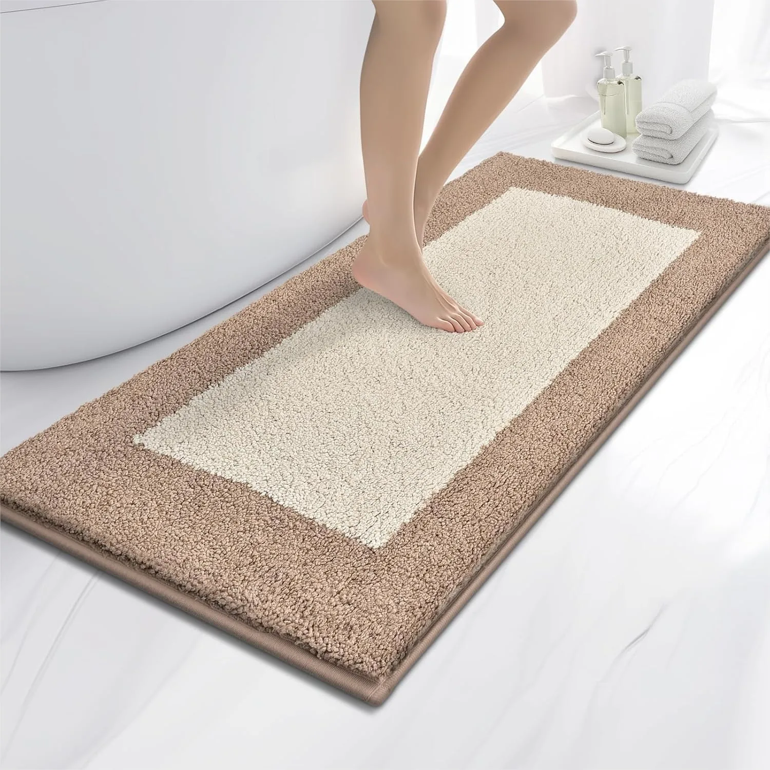 

Non-Slip Bathroom Rugs 24x60, Ultra Soft Absorbent Quick Dry Bath Mat, Machine Washable, Beige Grayish Brown