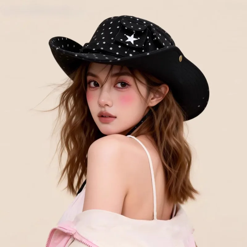 Damen Western Cowboy Sternmuster Bucket Hat 2026 Neu Outdoor Bergsteiger UV-Schutz Sonnenhut