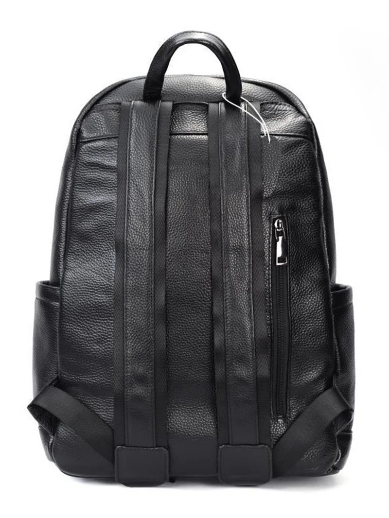 Man Genuine Leather Travel Backpack Big Black Cow Leather Laptop Daypack Mult-pocket Computer Rucksack for Work Daily Use