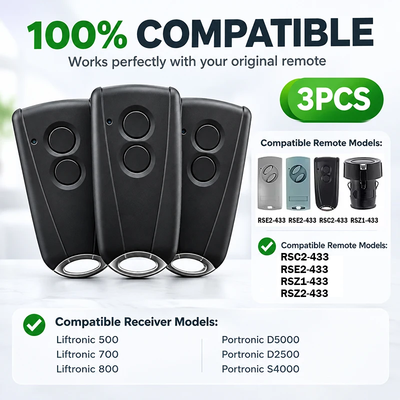 Ecostar RSC2 433MHz Remote for RSE2 RSZ1 433 Garage Remote Control Liftronic 500 700 800 Portronic D5000 D2500 S4000 Gate Motor