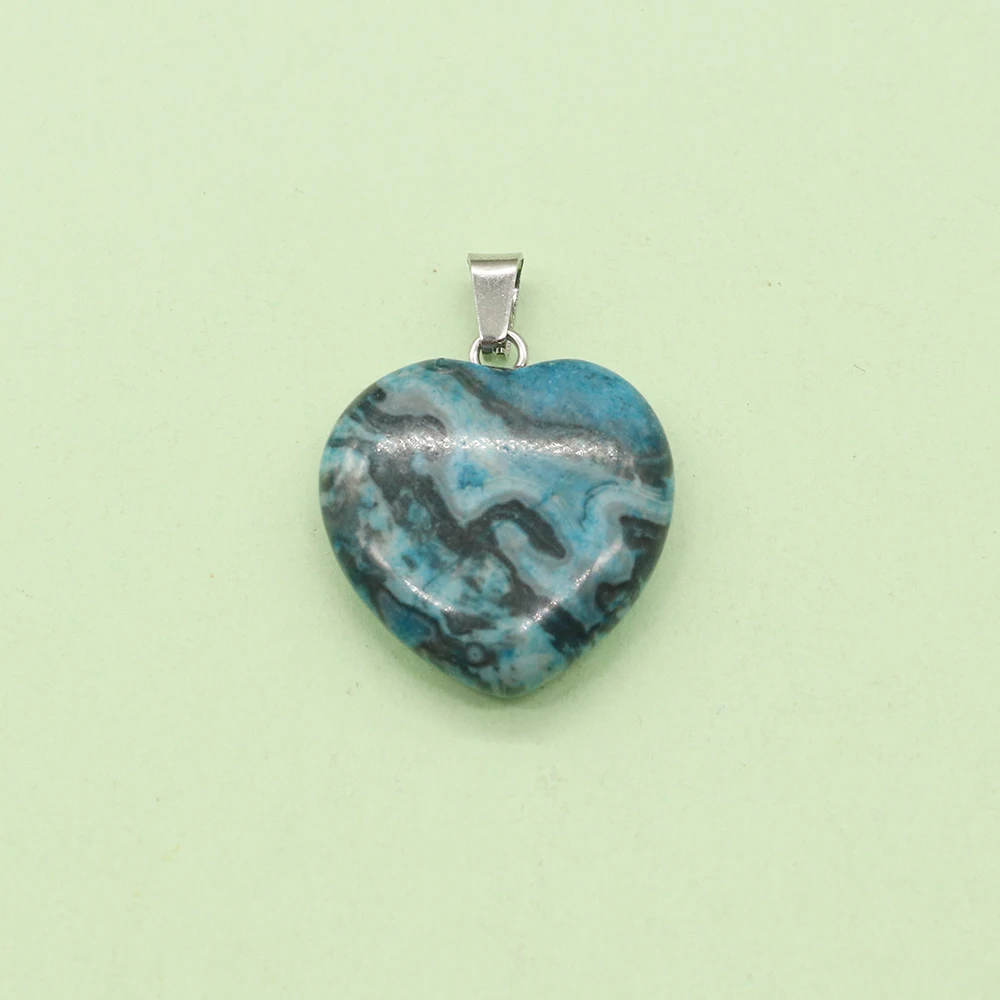 

Blue Painted Natural Stone Pendant 21X23mm Heart Shape Charms Jewelry Accessory 2 Pcs Handmade Romantic Woman/man Necklace