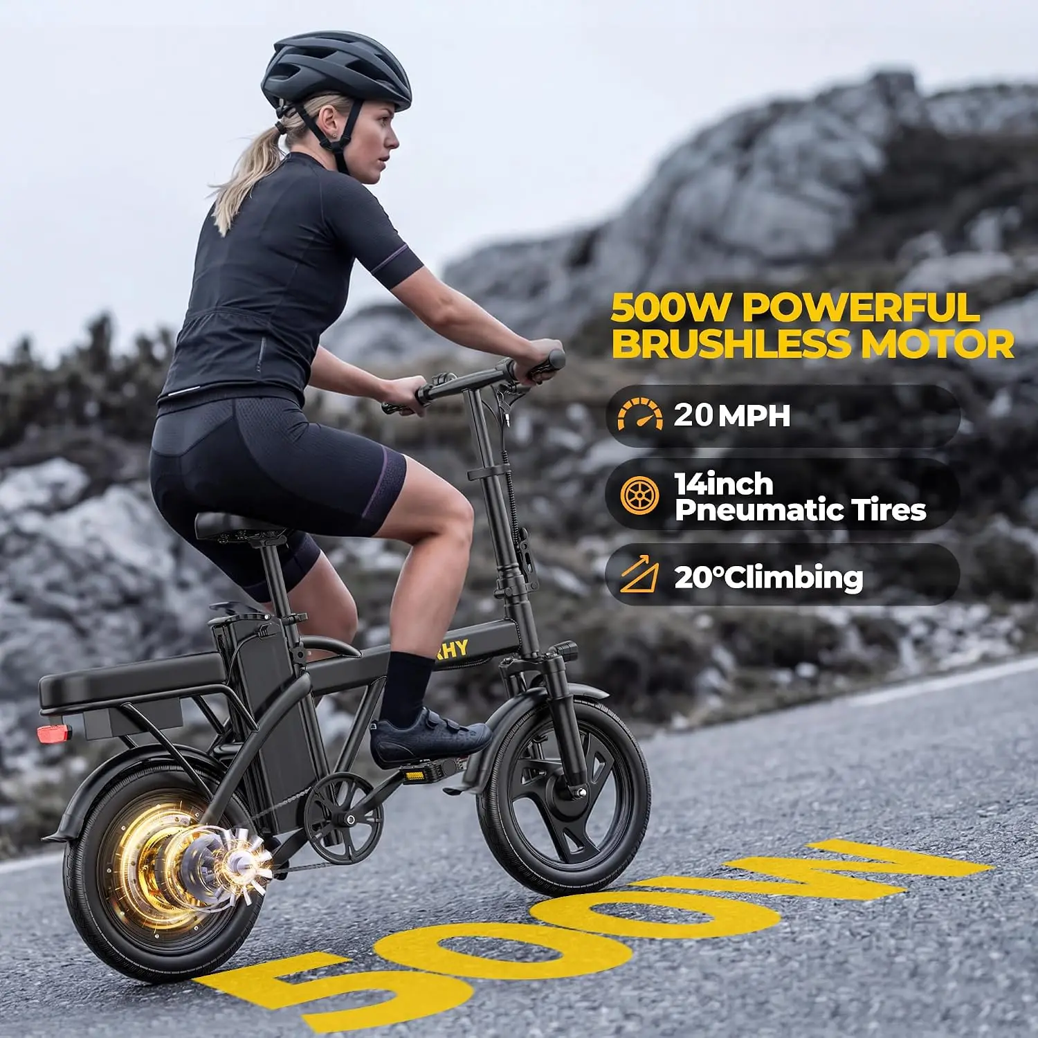 Foldable Electric Bike 750W Peak 40 Miles Pedal Assist 20MPH 48V Removable Battery 14