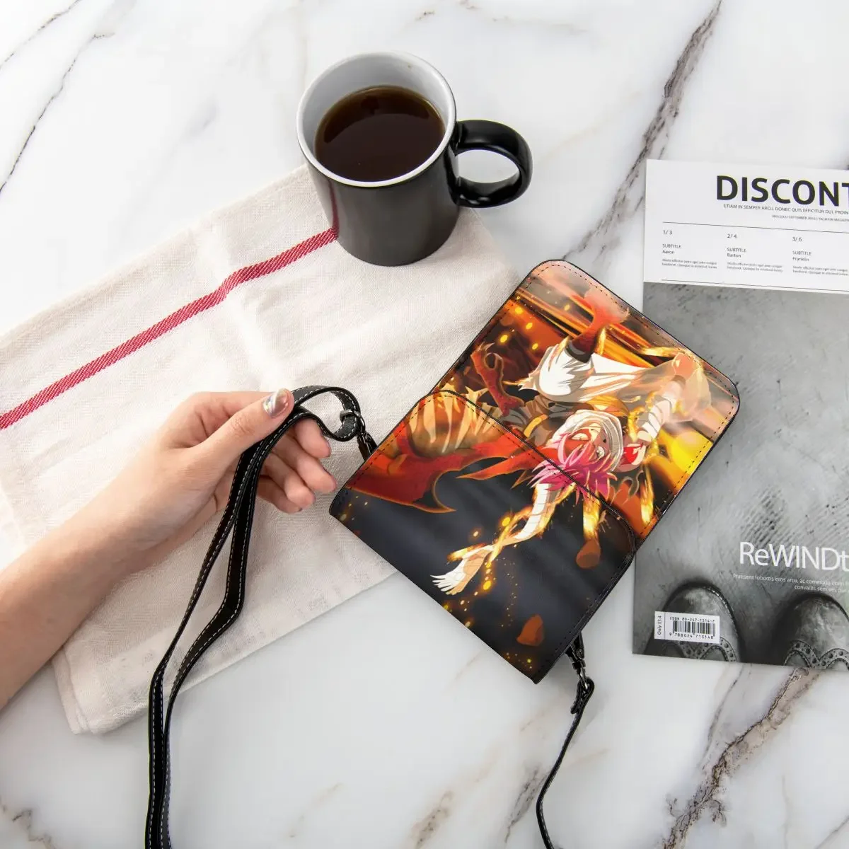 أنيمي الجنية الذيل Crossbody المحفظة حقيبة الهاتف الخليوي حقيبة الكتف محفظة الهاتف الخليوي حزام قابل للتعديل