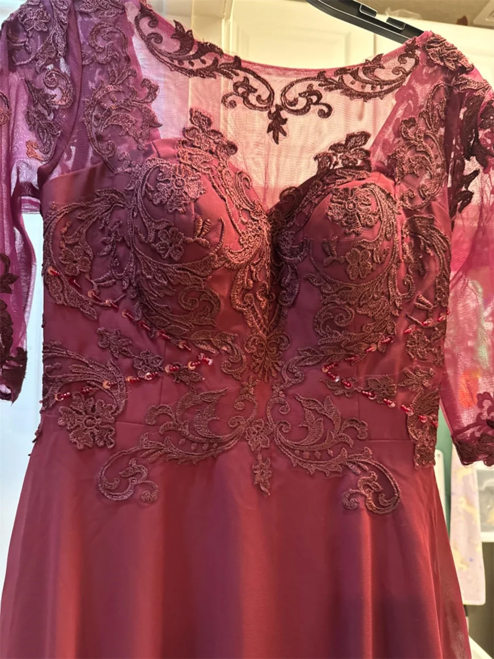 ชุดผ้าชีฟองปักลายลูกไม้สำหรับคุณแม่ของเจ้าสาวชุดงานพรอมสำหรับงานแต่งงานแขน3/4ชุดเดรสสำหรับงานเลี้ยงตอนเย็นเป็นทางการสำหรับผู้หญิง