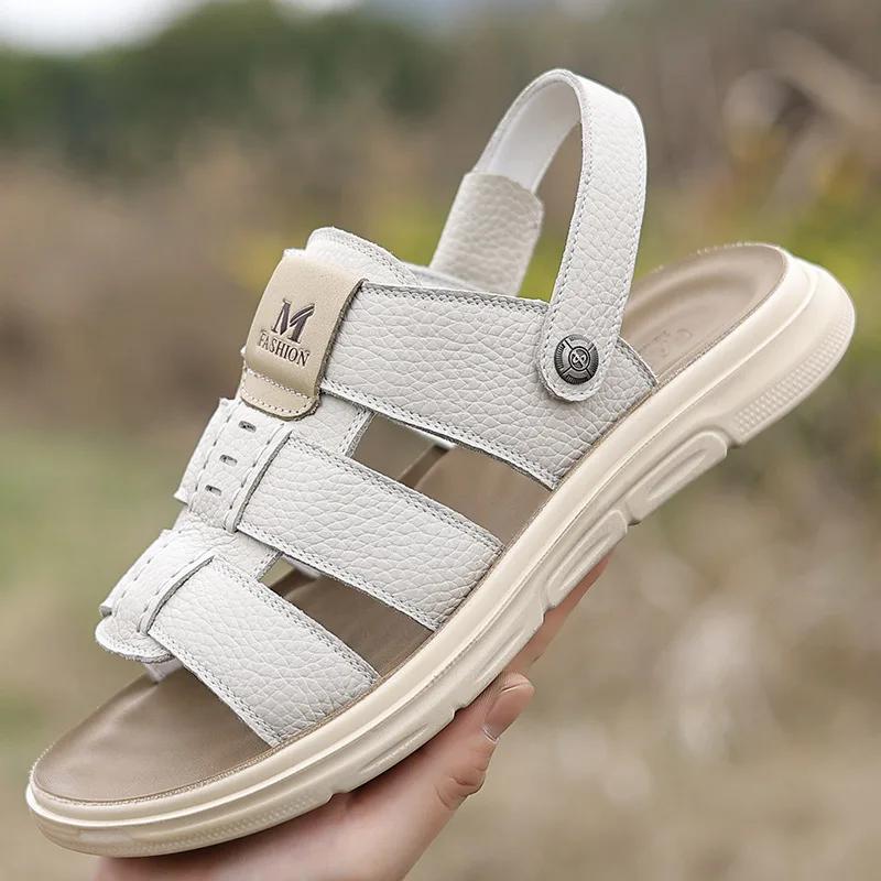 

Men's sandals, summer casual beach shoes, toe layer cowhide breathable sandals, beach shoes