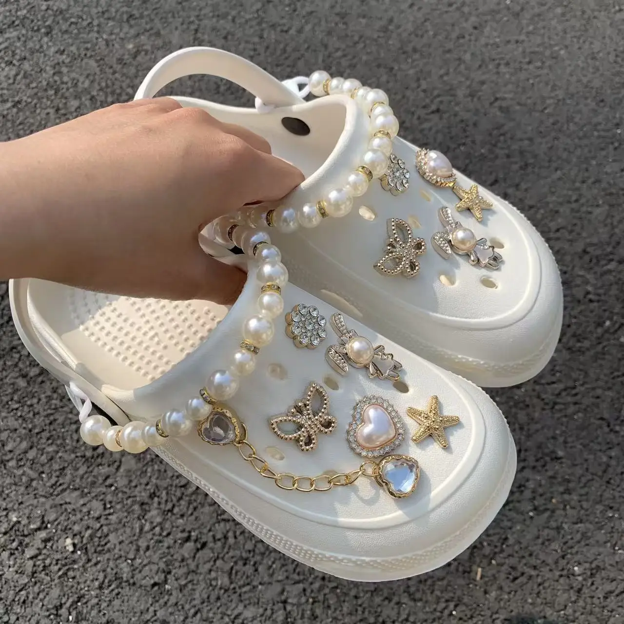 13pcs/set Fashion Shoe Chain Charms, GoldenShoe Accessories, Removable DIY Shoe Decorations Suitable for Sandals, Perfect Gift