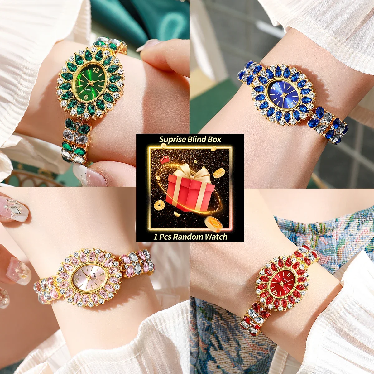 

1PC Surprise Mystery Watch Blind Box-Women Watches Fashion Rhinestone Bracelet Quartz Wristwatch Reloj Mujer（Without Box）
