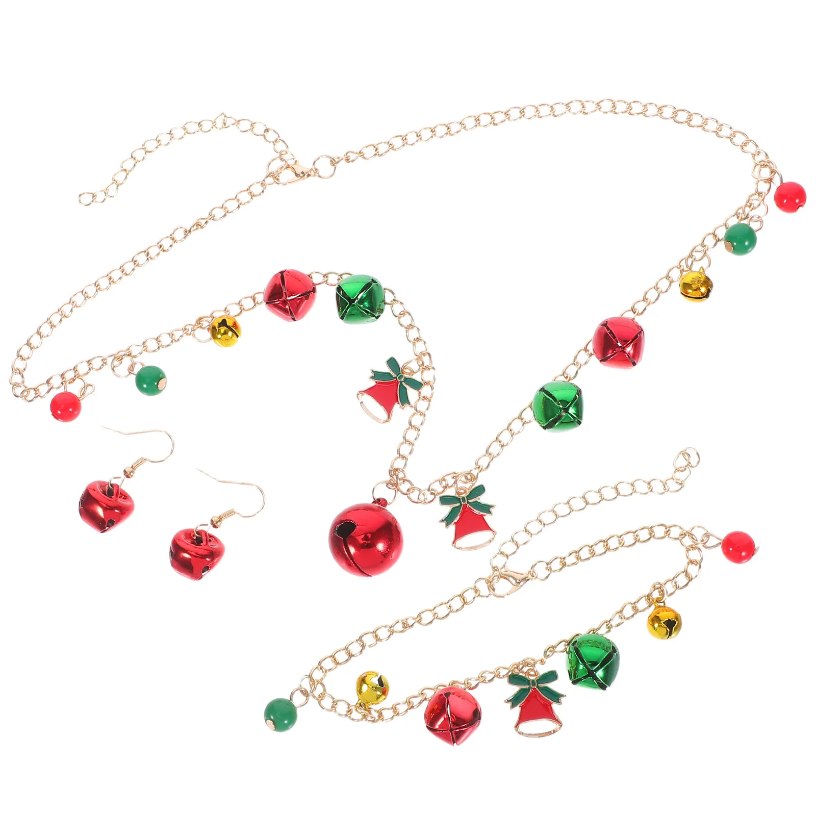 

1Set Christmas Bell Jewelry Set for Women Festive Necklace Bracelet Earrings Holiday Party Accessories Jingle Bell Necklace