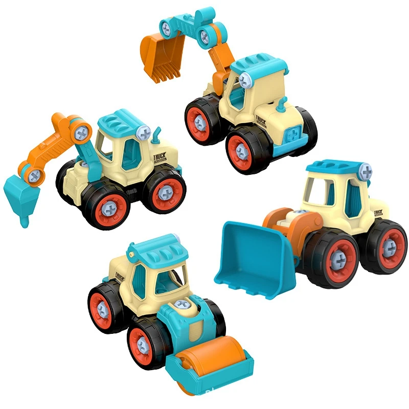 4PCS Nut Disassembly Loading Engineering Truck Excavator Bulldozer Screw Kids Creative Tool Education Toys Car Blue