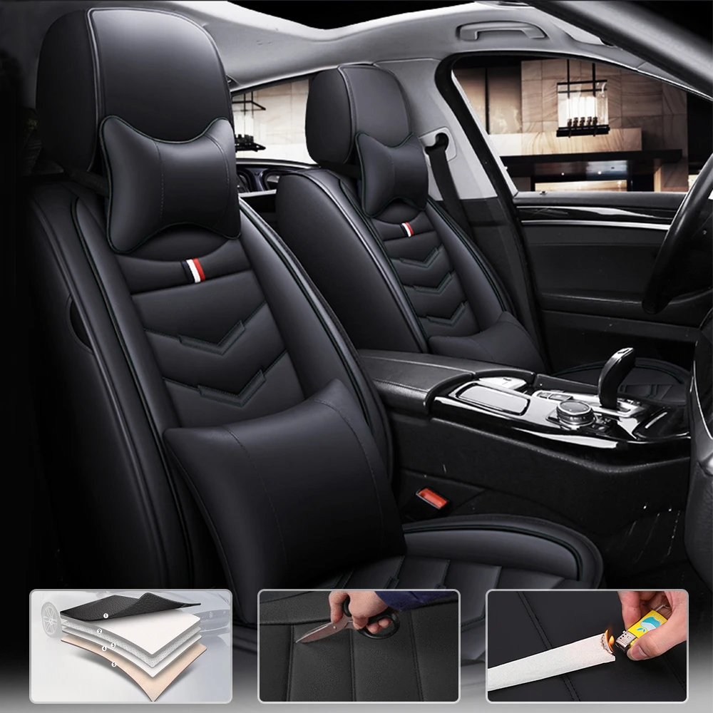 Luxurious Black Colored 5-Seater Universal Seat Cover,Cartoon Design Including Headrest And Lumbar Headrest,Standard Waterproof