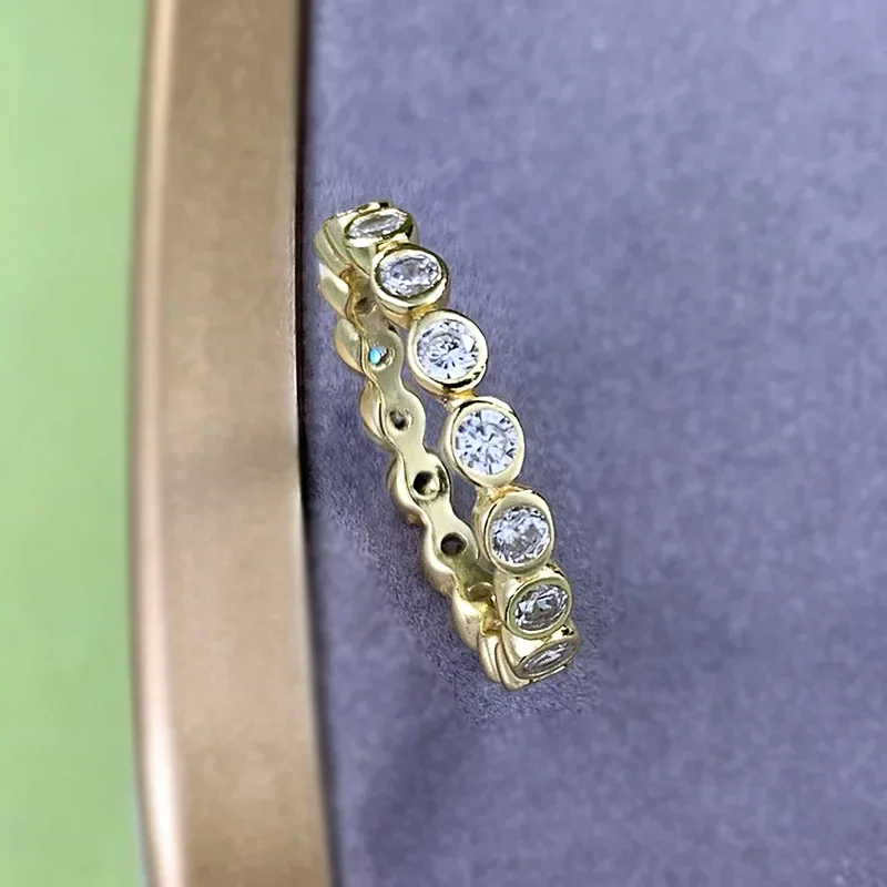 Karachi 2024 S925 Pure Silver Gold Plated Bubble Ring With High Grade Feeling Diamond Ring Zircon Full Set Little Jewelry