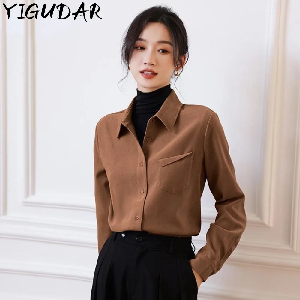 Autumn Winter New Casual Long Sleeve Short Matted Thickened Corduroy Blouse Women's White Shirt  blouse women retro blouse