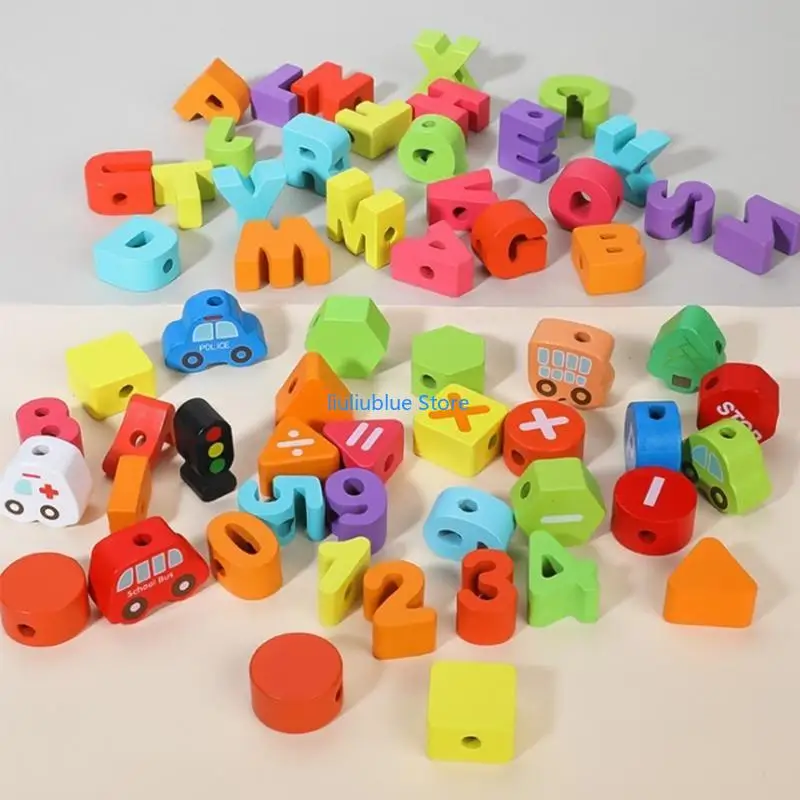 Early Learning Toy with Lacing Beads Theme Block for Preschool Education 62CF