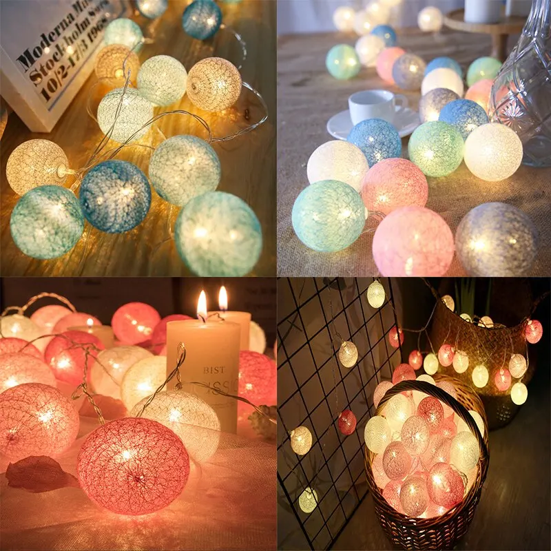 20 LED Cotton Ball String Fairy Lights Christmas Wedding Garden Party Home Decor Lantern Patio Light