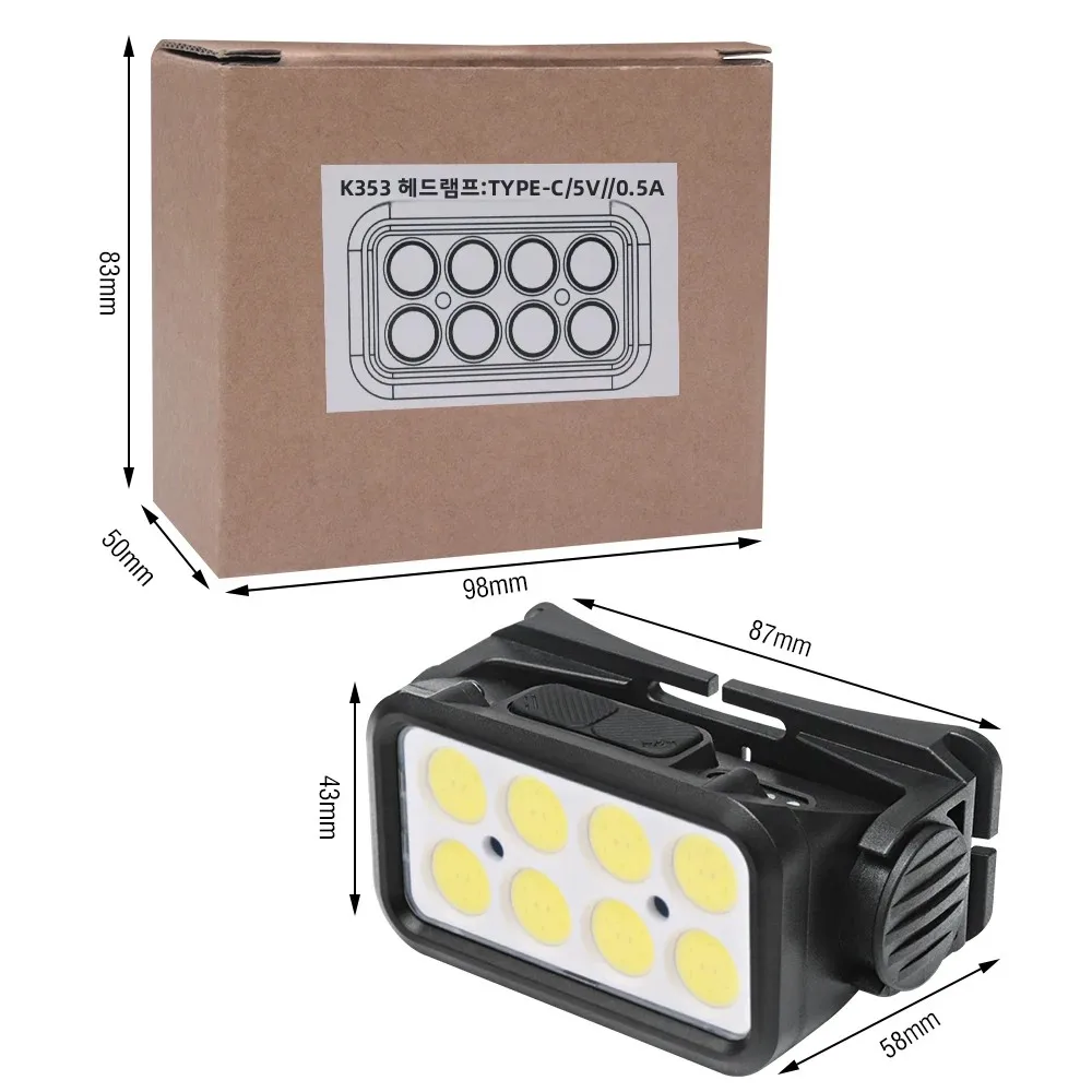 BORUiT COB LED Work Headlamp High Powerful Sensor Headlight Type-C Rechargeable Torch Waterproof Camping Fishing Search Lantern