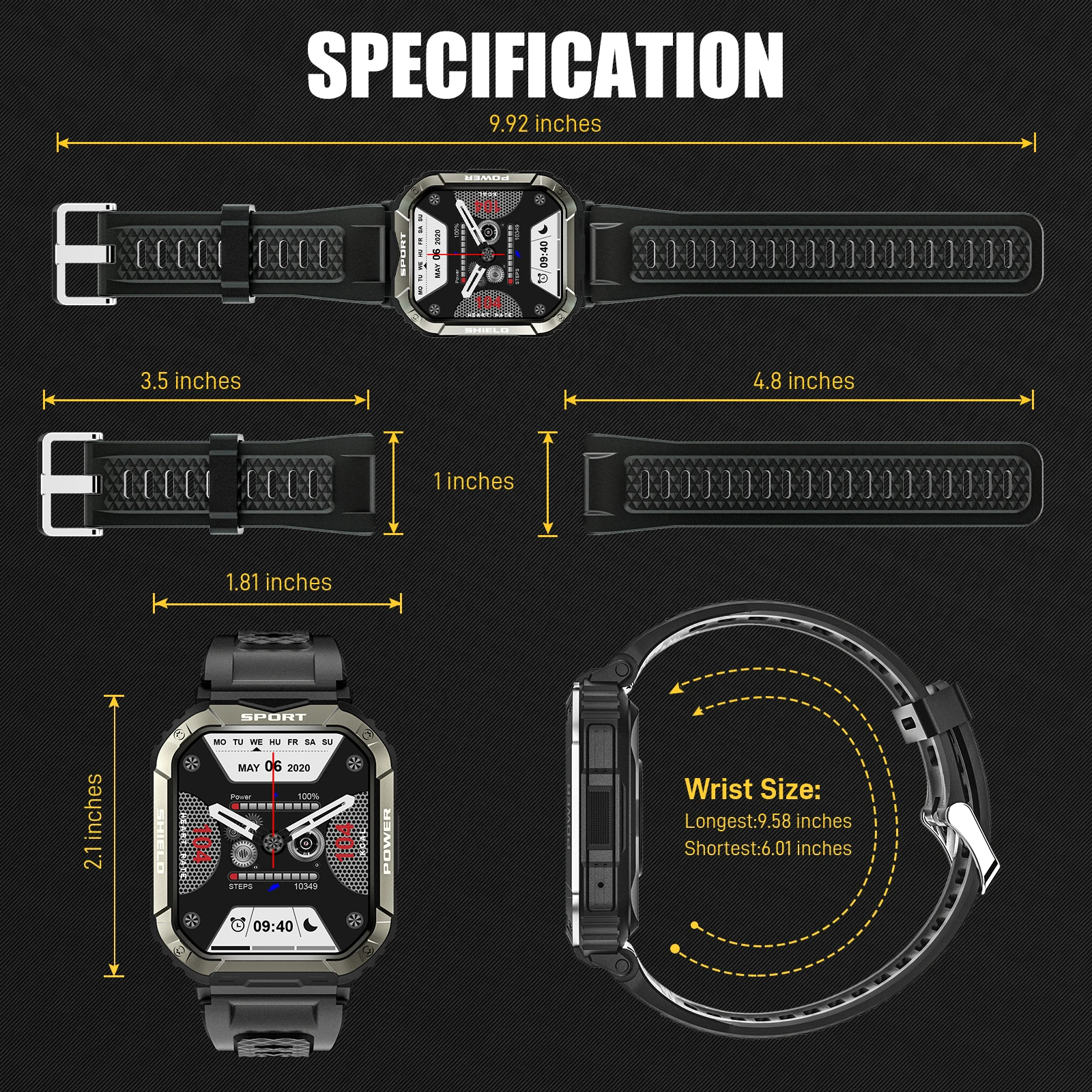 JELLOO New Smart Watches for Men with 100+ Sport Modes 1.83"HD Full Screen Sleep Monitor Fitness Trackers Compatible Android iOS