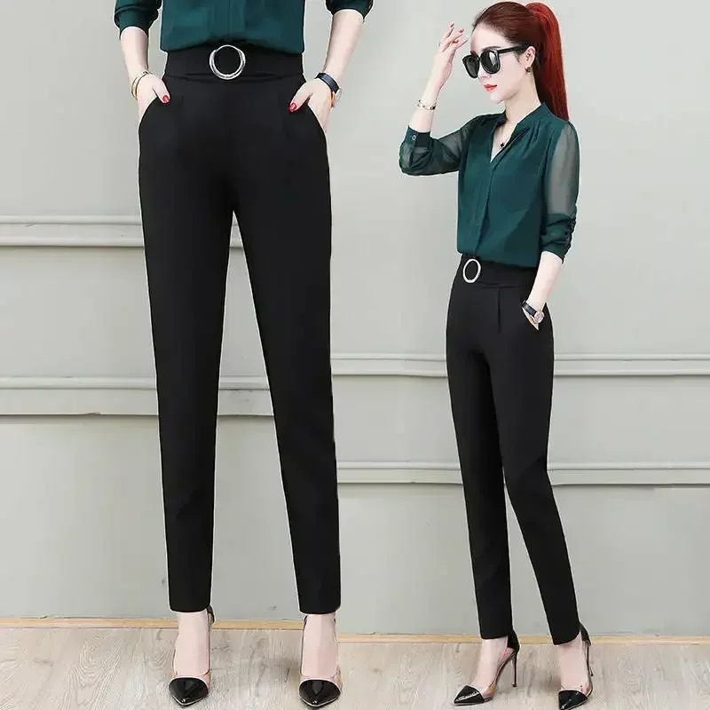 Pantalon sarouel taille haute pour femme, pantalon moulant décontracté, fait main, printemps et été