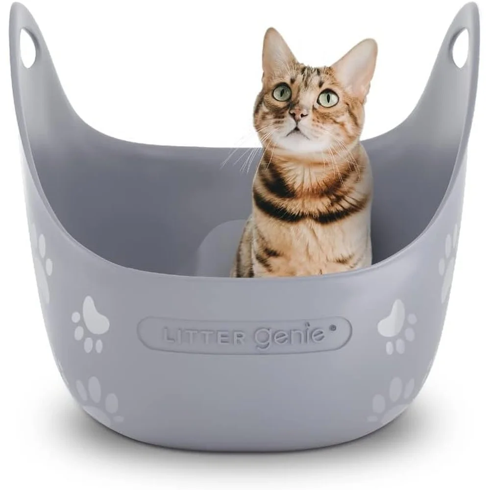 

Flexible Plastic Cat Litter Box High Walls Privacy and Security Portable Design with Easy Clean Curved Base and Integrated