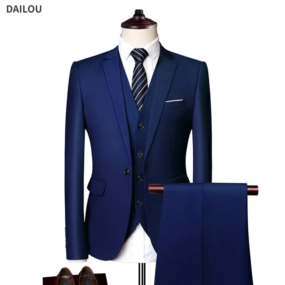 High Quality Wedding Suits For Men Elegant Blazers Set 3 Pieces Jackets Vest Pants Luxury Business Formal 2024 Full Coats