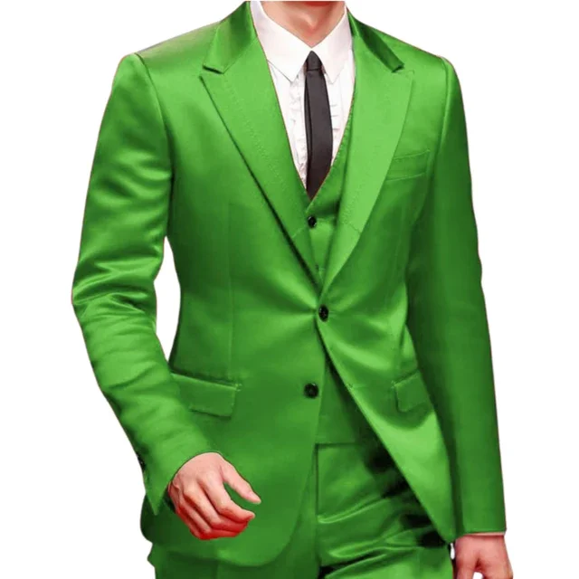 Slim Fit Red Men Suits for Prom Singer Stage 3 Piece Satin Wedding Groom Tuxedo Male Fashion Jacket Waistcoat with Pants 2023