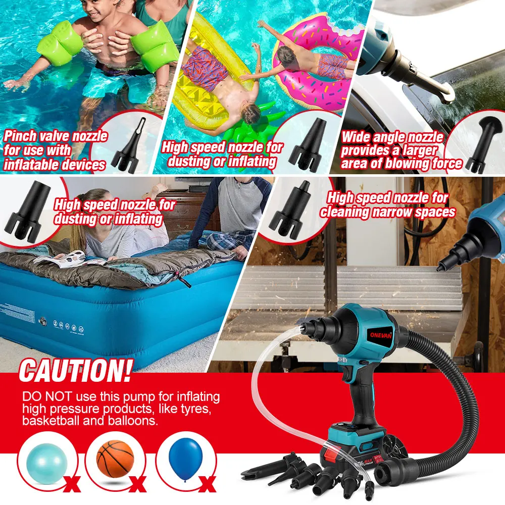 1000W 40000RPM Multifunction Cordless Air Dust Blower Collector Inflator and Deflator with 5Nozzles for Makita 18V Battery