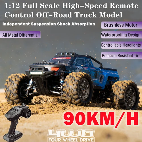 プロのリモートコントロール付き油圧式レーシングトラック,ブラシレスモーター付き4wd防水スクーター,90km/h衝撃吸収,LEDライトラジオ付き