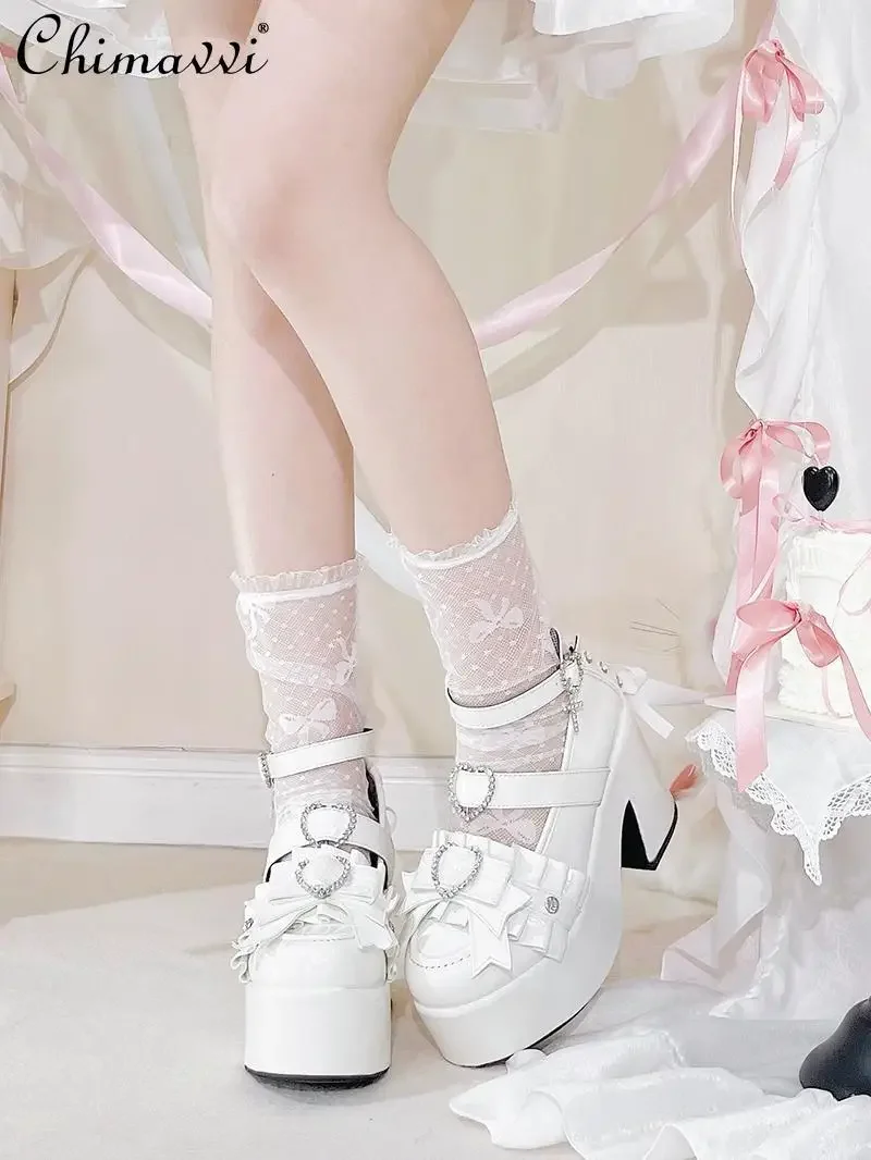 Original Mine System Platform Shoes Japanese Mass- Produced Sweet Bow Girls Muffin Shoes Subculture Mary Janes Pump High Heels