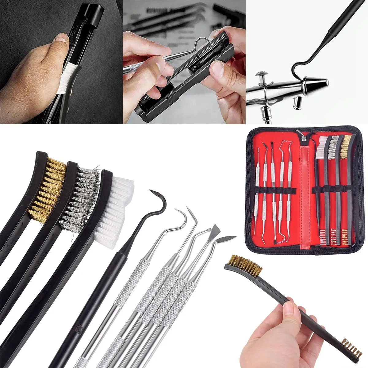 

Hunting Cleaning Tools 9pcs/Set Toy Gun Cleaning Kit 3 Brass Steel Brushes 6 Stainless Steel Pick Rifle Cleaning Tool