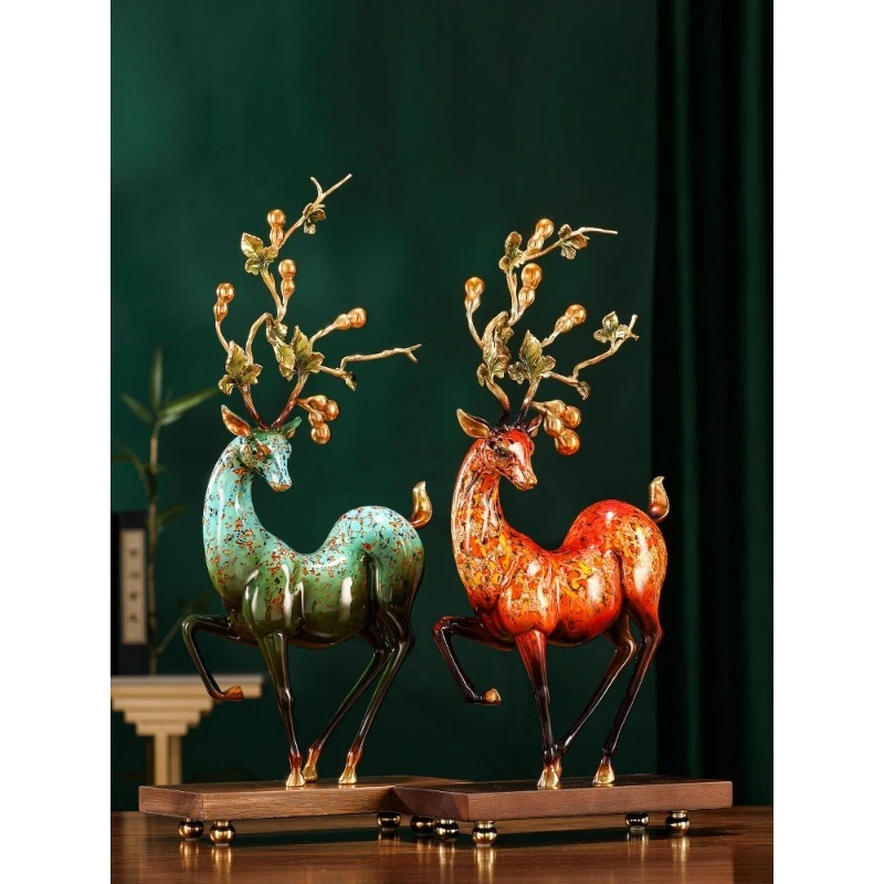 Large lacquer sika deer ornament brass home living room wine cabinet decoration 2