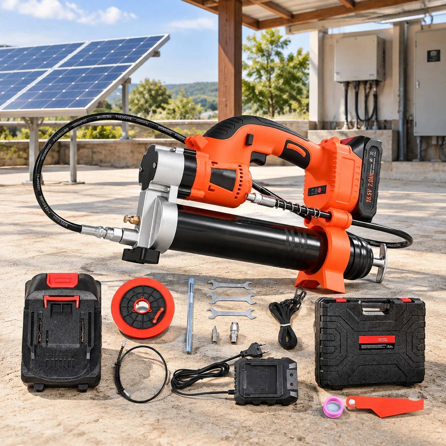 Cordless Grease Gun, 8000 PSI Max Pressure, 20V Electric with 2.0 Ah Battery & LED Light, 30-inch Long Hose & Carrying Case