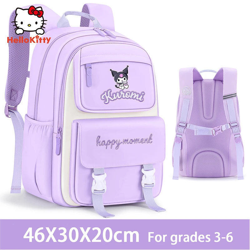 Miniso New Kuromi Girl Cartoon Schoolbag Elementary Student Grade3-6 LargeCapacity Backpack Schoolgirl School Bag Pupil kid Gift