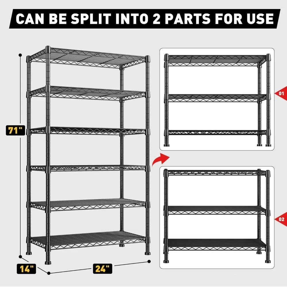 

6-Tier Storage Shelves Metal Shelving for Storage Load 1000 LBS, Wire Shelves Heavy Duty Shelving Unit Adjustable, Customized