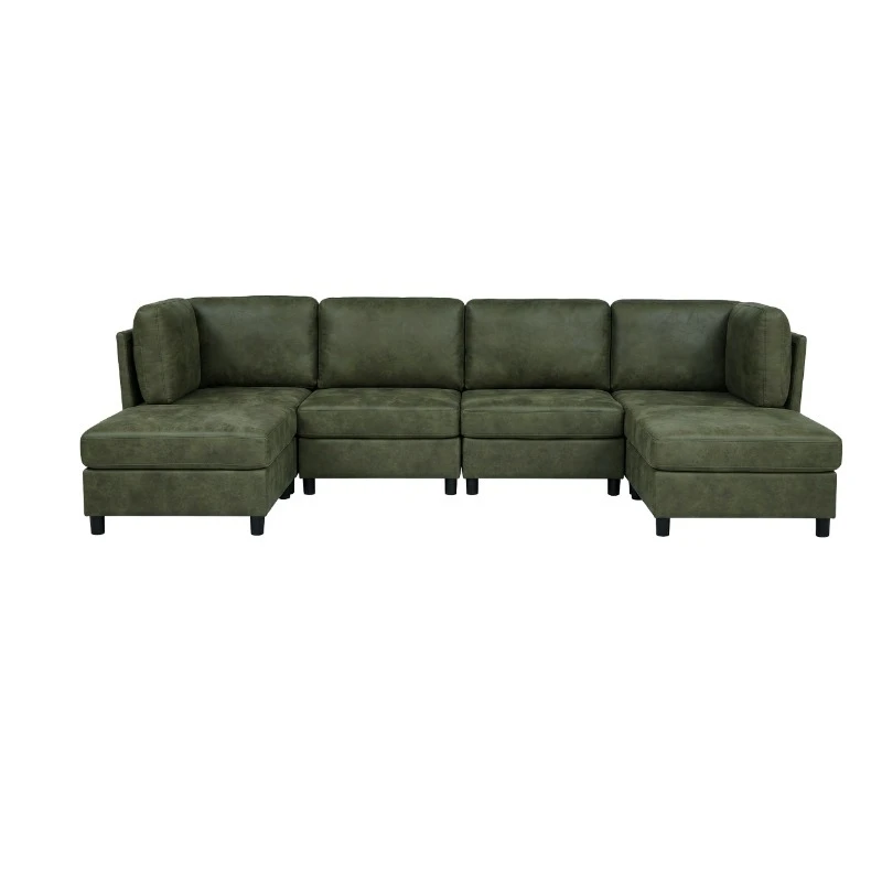 Modern style U-shaped imitation leather fabric upholstered combination sofa