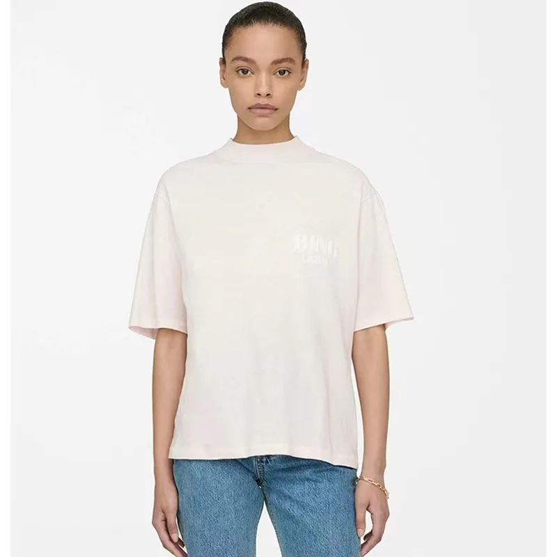 Ранняя весна, новая североамериканская ниша AB, классическая женская свободная футболка с буквенным принтом и креветками, розовая с круглым вырезом и короткими рукавами Ранняя весна, новая североамериканская ниша AB, классическая женская свободная футболка с буквенным принтом и креветками, розовая с круглым вырезом и короткими рукавами