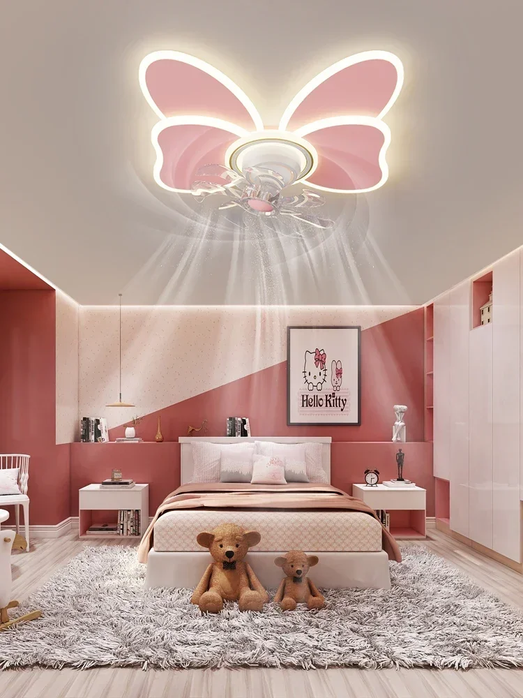 Children's Room Fan Light Nordic Children's Fun Bow Light Girl's Room Shake Head Silent Electric Fan LED Light Ceiling Light220V