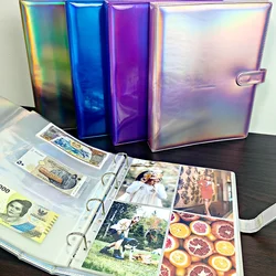 Luxury Laser A4 Binder Photo Album with Mirror Finish Magnetic Closure Multi-Pocket Organizer for Collectibles/Receipts/Stickers