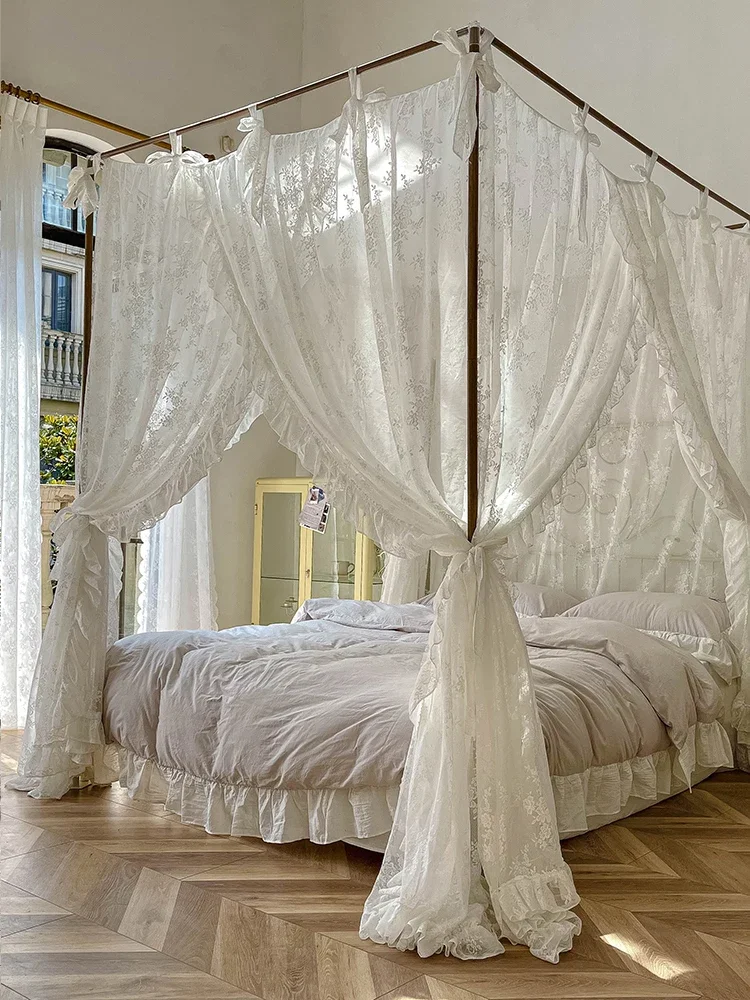 Palace Mosquito Net with  Frame Romantic Lace Shading Bed Curtain Canopy Nets Three-door Bedcover Home Decoration