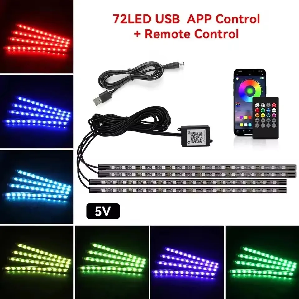 RGB LED-Autolichtleiste Ambientebeleuchtung LED-Fußraumleisten mit USB-Zigarettenanzünderanschluss Automotive-Innenbeleuchtung Dekorative Leiste mit Steuerung – Detail 8
