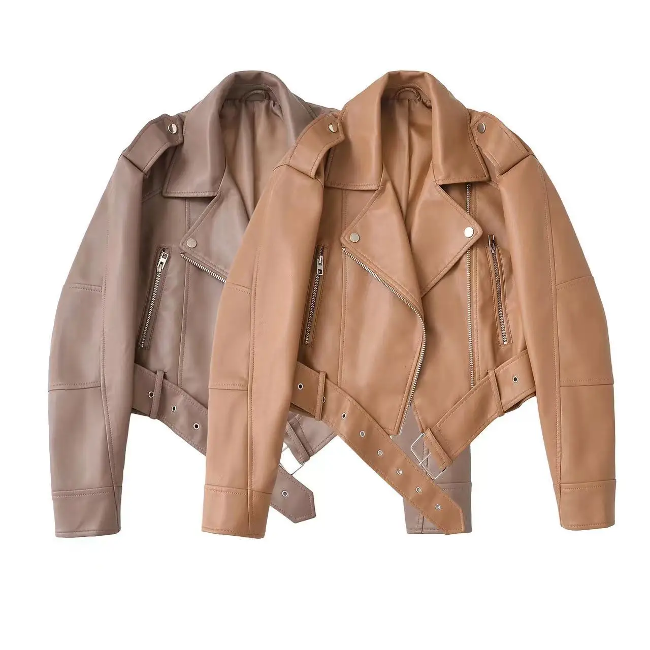 Manteau de moto en cuir PU pour femmes, avec ceinture souple, nouvelle veste en simili cuir délavé européen et américain, automne printemps