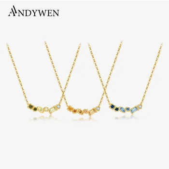 ANDYWEN-Pendentif en Argent Sterling 925 et Clip CZ, Collier Long, Bijoux Fins, Mois de Naissance, Bleu, Printemps 2024
